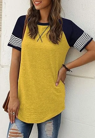 001-1.webp Adibosy Women Summer Casual Shirts: Short Sleeve Striped Tunic Tops Womens Crew Neck Tee Tshirt Blouses