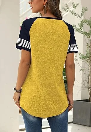 001-3.webp Adibosy Women Summer Casual Shirts: Short Sleeve Striped Tunic Tops Womens Crew Neck Tee Tshirt Blouses