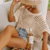 0010-2.webp Dokotoo Womens Summer Scoop Neck Short Sleeve Sweater Casual Crochet Hollow Out Knit Tops Pullover Shirts Beach Coverup