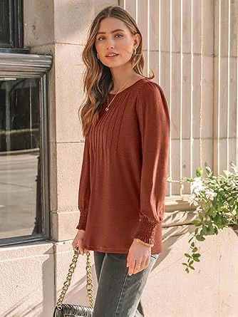 003-2.webp AUTOMET Long Sleeve Shirts Womens Pleated Business Casual Blouses with Smocked Cuffs