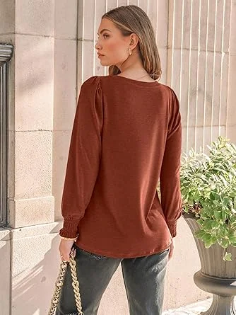 003-3.webp AUTOMET Long Sleeve Shirts Womens Pleated Business Casual Blouses with Smocked Cuffs