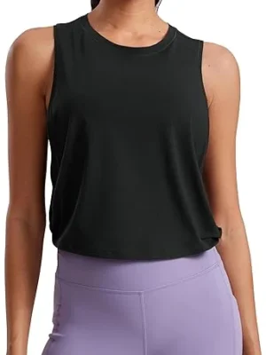 CRZ YOGA Pima Cotton Cropped Workout Tank Tops for Women Sleeveless Sports Athletic Yoga Running Gym Crop Shirts