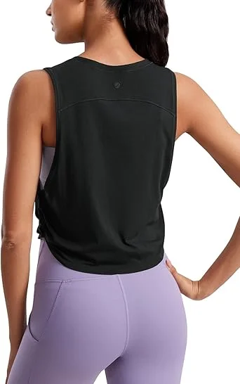 CRZ YOGA Pima Cotton Cropped Workout Tank Tops for Women Sleeveless Sports Athletic Yoga Running Gym Crop Shirts