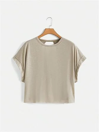 009-1.webp SOLY HUX 2024 Open Back Tops for Women Criss Cross Cut Out Tee Backless Casual Short Sleeve Round Neck T Shirt