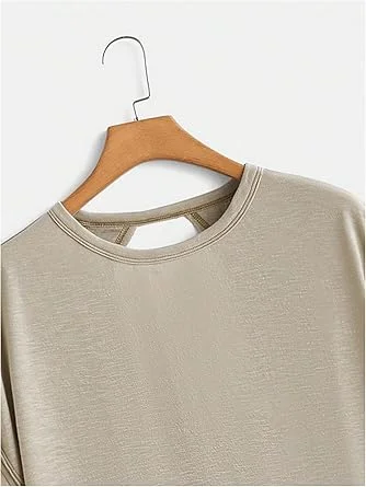 009-2.webp SOLY HUX 2024 Open Back Tops for Women Criss Cross Cut Out Tee Backless Casual Short Sleeve Round Neck T Shirt