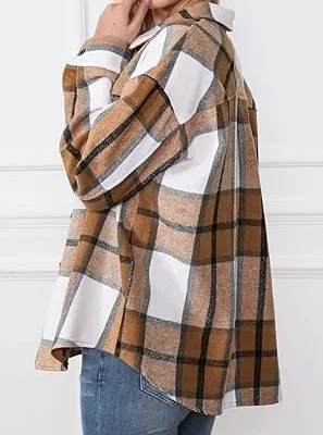 04-1.webp Trendy Queen Womens Flannel Shacket Casual Jacket Plaid Button Down Long Sleeve Shirt Fall Winter Outfits