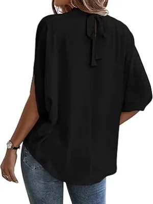 07-1.webp Verdusa Women Tie Back Dolman Sleeve Blouse Top Casual Dressy Mock Neck Going Out Tops