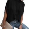Verdusa Women Tie Back Dolman Sleeve Blouse Top Casual Dressy Mock Neck Going Out Tops