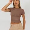 Womens 3 Piece Short Sleeve Shirts Basic Going Out Slim Fitted Crop Tops