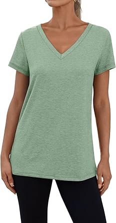 61aDt3hY4L._AC_SY445_.jpg 3 Pack V Neck T Shirts for Women Short Sleeve Tshirts