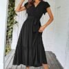 719u9hfbmIL._AC_SY445_.jpg Women Dress Wrap Short Sleeve V Neck Ruffle ALine Flowy Wedding Guest Long Dresses