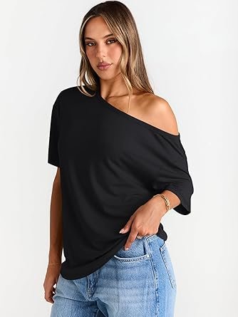 Womens Off The Shoulder Tops Oversized TShirts Short Sleeve Tees