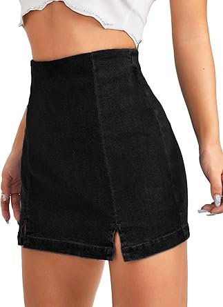 Women Casual Split Hem High Waist Denim Skorts Skirt Shorts