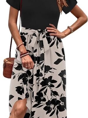 71YUeX0ZdIL._AC_SX342_.jpg Womens Short Sleeve Dress with Pockets 2025 Casual Floral TShirt Dress Flowy Beach Sundress