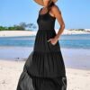 71fLtC0B1YL._AC_SY445_.jpg Women Casual Long Maxi Beach Vacation Dresses Sleeveless Square Neck Flowy Tiered Sun Dress with Pockets
