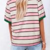 Womens Tops Striped Color Block Short Sleeve TShirts Crewneck Casual Loose Basic Tee Blouses