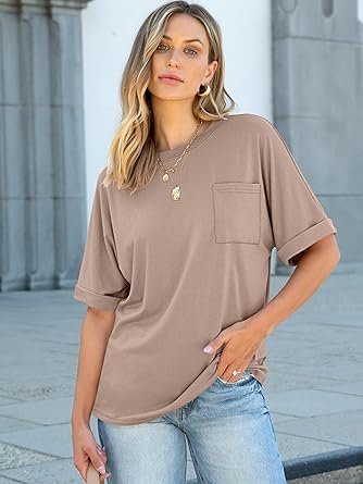 81BM9B9gOZL._AC_SY445_.jpg Women Oversized T Shirts Short Sleeve Casual Loose Top Basic Tee with Pocket