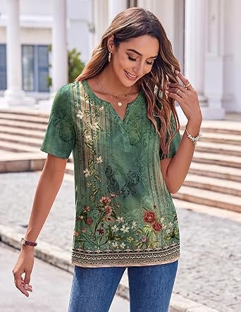 Womens Tops Casual Short Sleeve V Neck Shirts Business Dressy Work Blouses