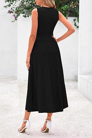 81NAKNP2RL._AC_SY445_.jpg Casual Dresses for Business Work Midi Sleeveless A Line Pleated Cocktail Dress