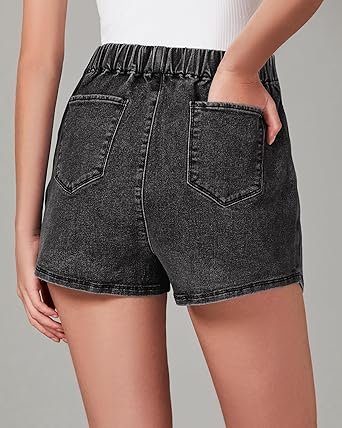Woman High Waisted Pull On Stretchy Denim Wrap Skirt with Shorts Trendy Asymmetrical Skort