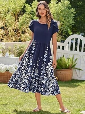 81i5jTHqML._AC_SX342_.jpg Women Dress Short Sleeve Casual Flowy Tiered Beach Long Sundress with Pockets 2025 Vacation Travel