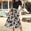 Womens Short Sleeve Dress with Pockets 2025 Casual Floral TShirt Dress Flowy Beach Sundress